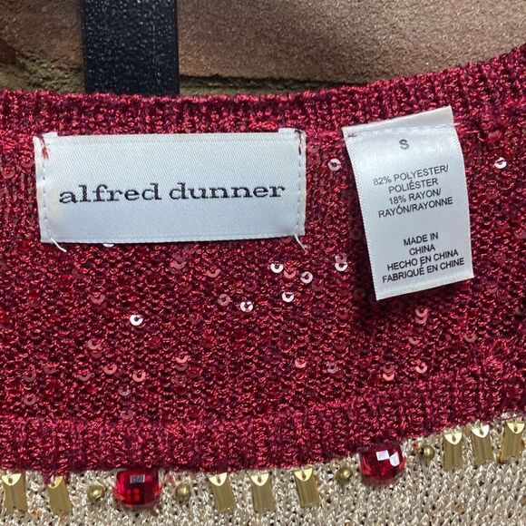 Alfred Dunner Burgundy & Gold Sparkle Sweater Size Small - Picture 2 of 4